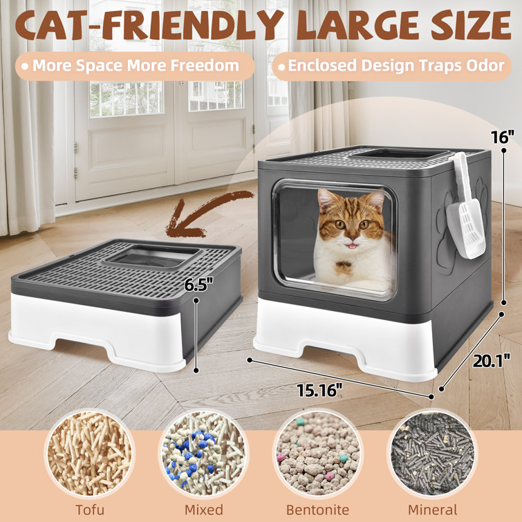 Extra Large Cat Litter Box With Mat Plastic Standard Enclosed Litter Box One Way Free In Out